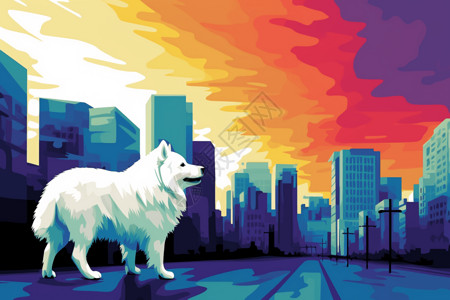 城市街道上的白色小狗背景图片