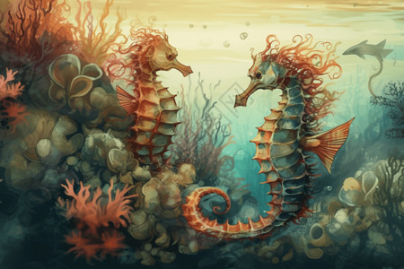 海洋珊瑚的海马背景图片