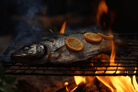 美味的烧烤烤鱼背景图片