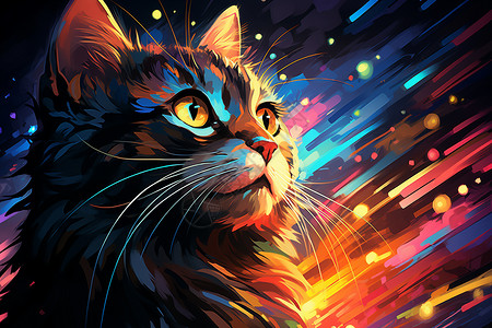 彩色光点特效彩色光点中的猫咪插画