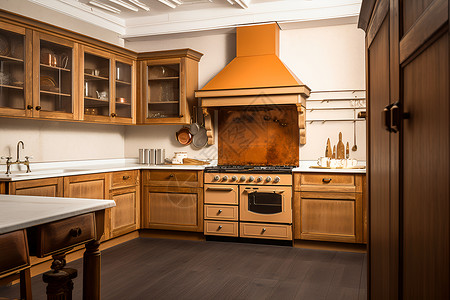 复古美式风格的室内家居厨房高清图片