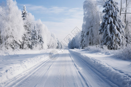 白雪皑皑的山路背景图片