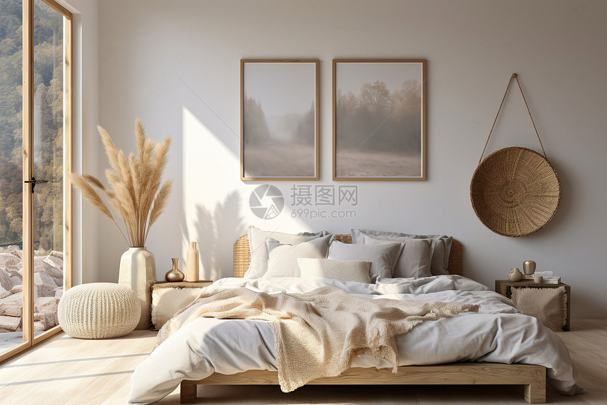 北欧风格的卧室场景图片