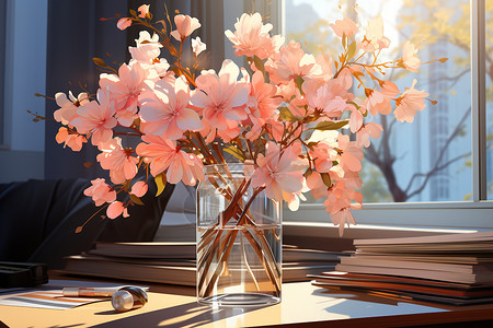 宁静书房中的花瓶背景图片