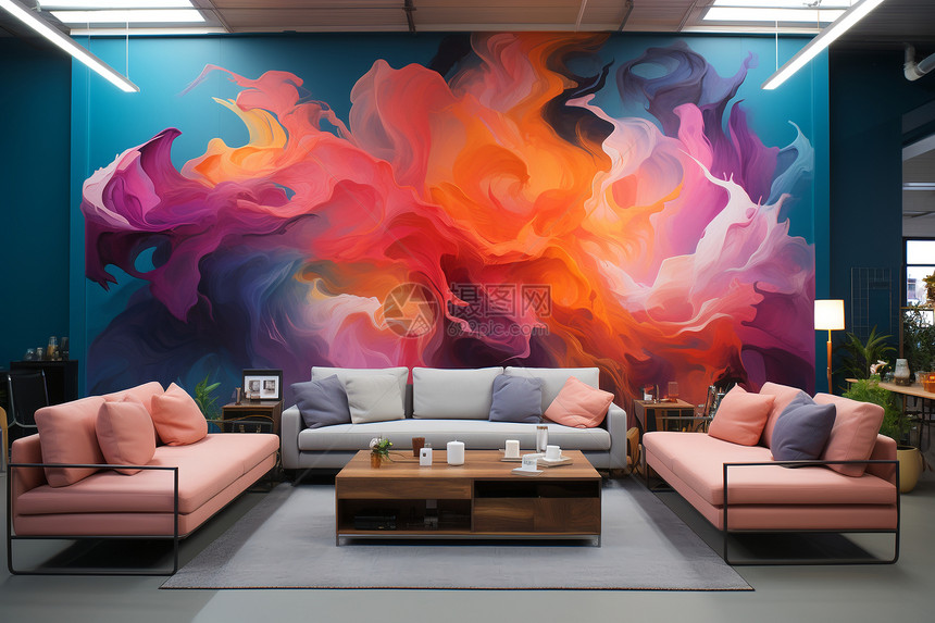 五彩斑斓的客厅壁画图片