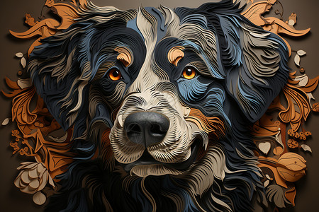 3D剪纸风的宠物狗狗头像插图背景图片
