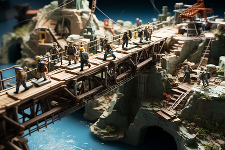 微缩模型的桥梁建筑施工现场背景图片