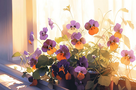 高雅紫罗兰盆栽美丽绽放的紫罗兰花朵插画