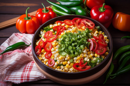 五彩斑斓的蔬菜沙拉背景图片