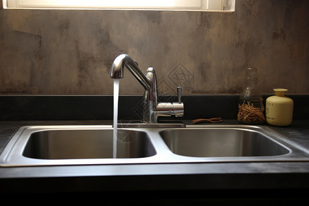 现代家居厨房的不锈钢水槽背景图片