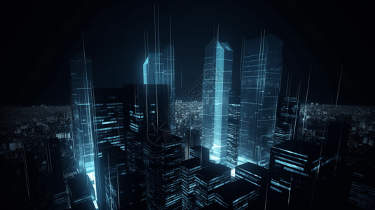 蓝色科技灵感的二进制代码城市背景图片