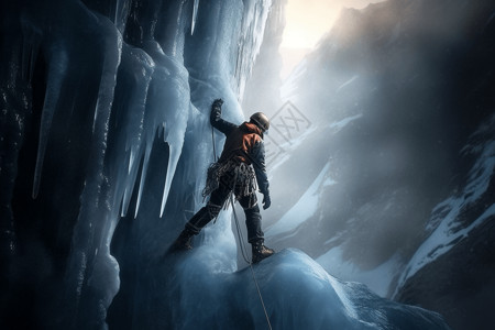 冰川中探险的背包客背景图片