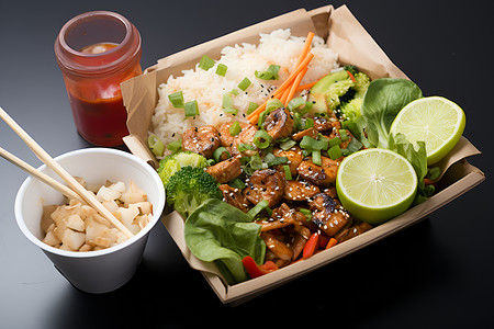 健康的米饭和肉菜背景图片