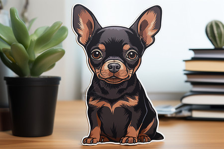 狗木木桌上的小狗贴纸插画