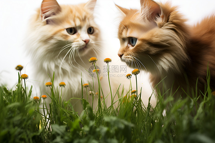 草地上的宠物猫咪图片