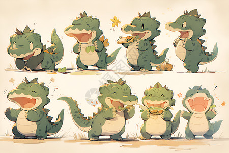 萌萌哒的小鳄鱼插图背景图片