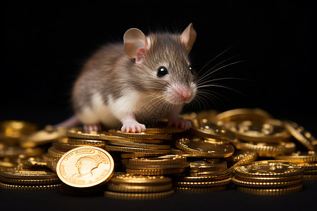 金币上的老鼠啮齿动物高清图片素材