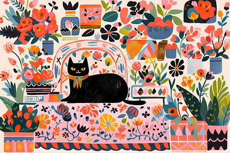 猫咪坐在花园里背景图片