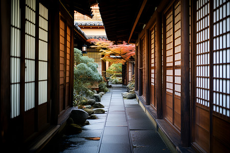 日本都市古风京都狭窄胡同背景