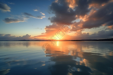 湖光山色夕阳西下背景图片