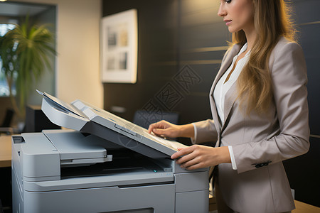 女助理在使用打印机背景