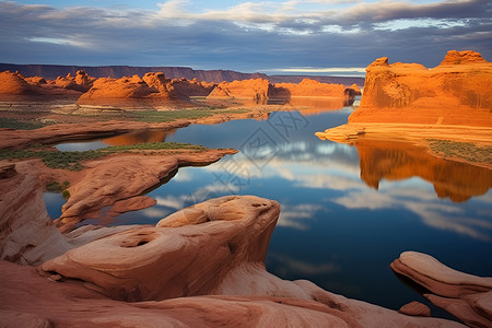 沙漠湖畔景色背景图片