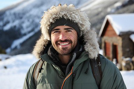雪地中戴帽子的男人背景图片
