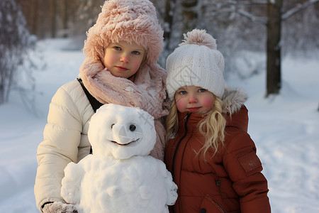 一起玩雪的女孩背景图片