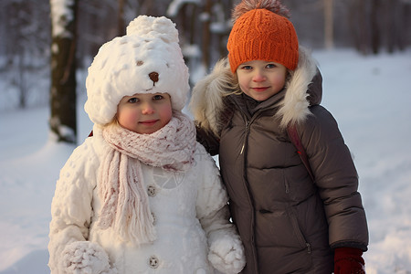 冬日两个孩子背景图片