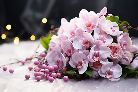 璀璨婚礼中的粉色花束背景图片