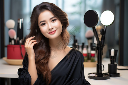 妆容精致的亚洲美女背景图片