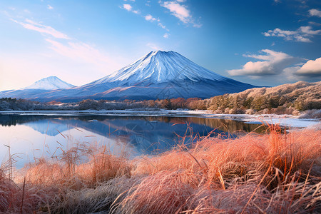 富士山雪景背景