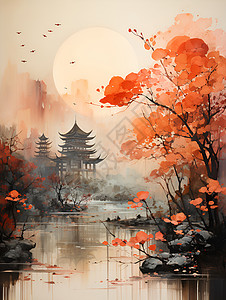 中式古风韵味的风水画背景图片