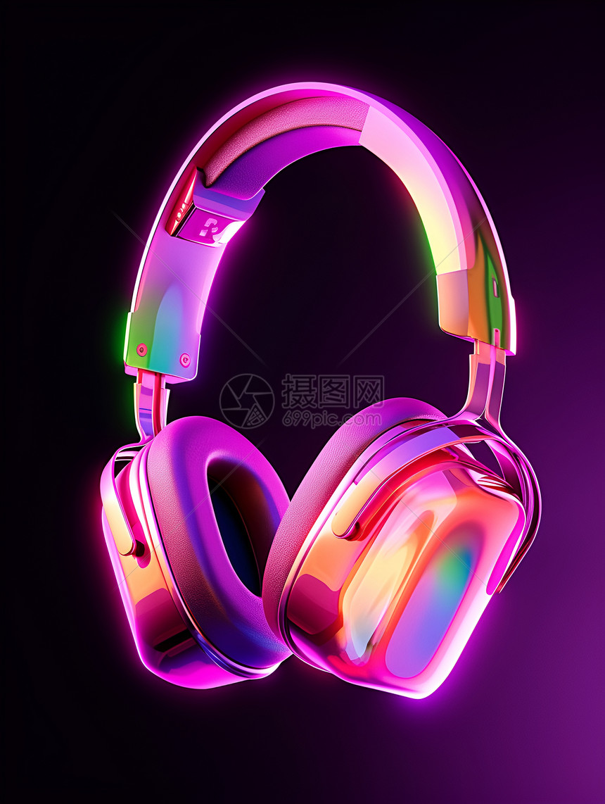 霓虹色彩的电子耳机图片