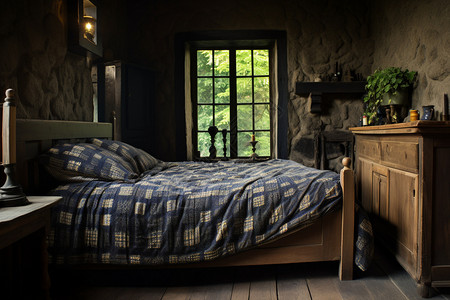 乡村房屋里的卧室背景图片