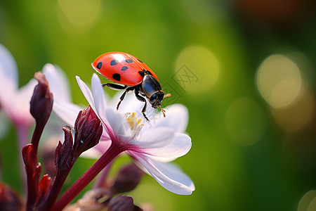花朵上的昆虫瓢虫背景图片