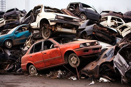 回收站回收的废弃汽车背景图片