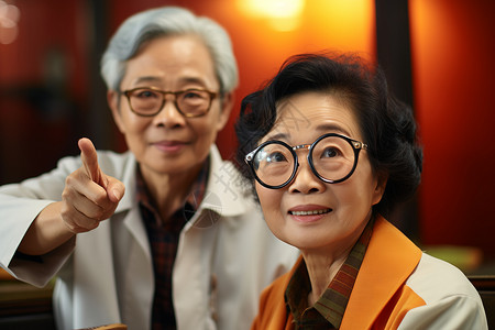 检查视力的老年夫妻背景图片