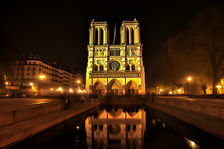 夜幕下的教堂建筑背景图片