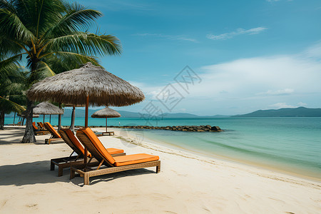 沙滩上的休息椅背景图片