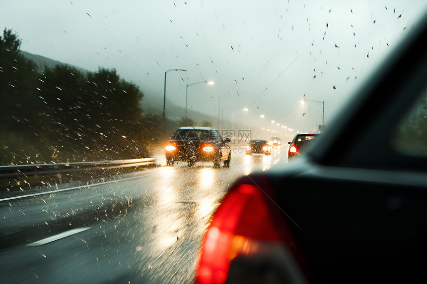 下雨时道路上的汽车图片