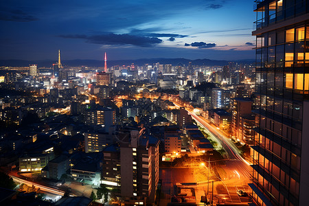 夜景下的城市风景背景图片