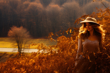 秋季户外的女子背景图片