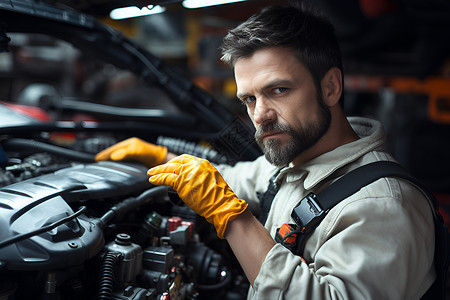 修理汽车的男工人背景图片