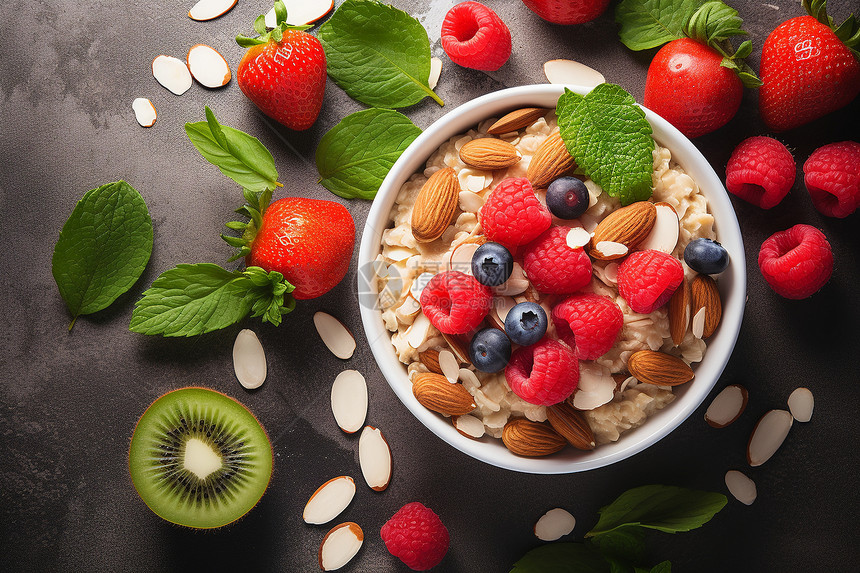 健康饮食的酸奶燕麦水果图片