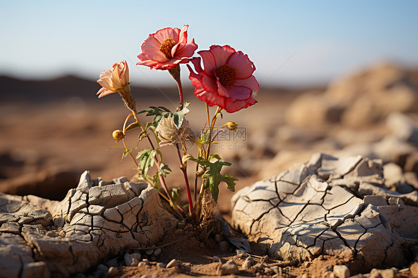 荒漠中绽放的花朵图片