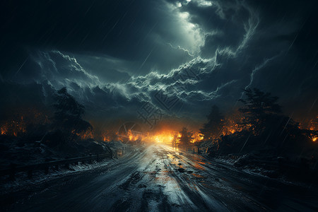 暴风雨天空暴风雨前的道路插画