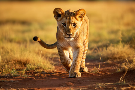 草原漫步的小狮子背景图片