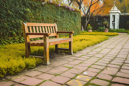 花园的木制长凳背景图片