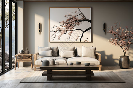 客厅组合墙画客厅舒适的沙发背景